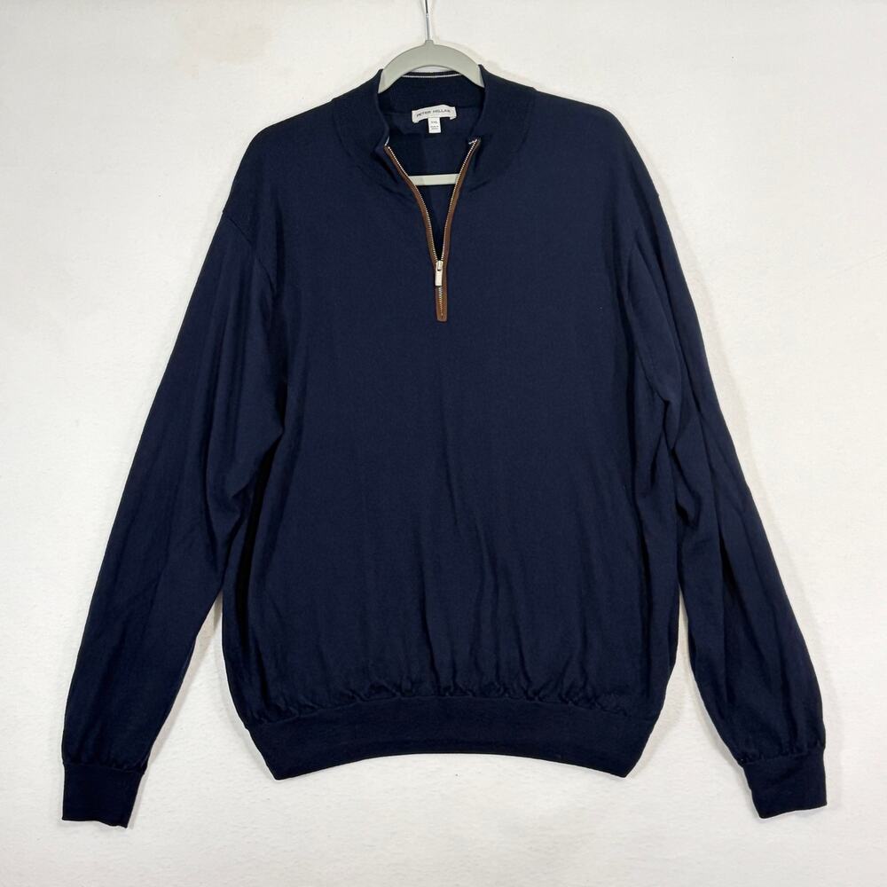 Peter Millar Sweater Mens XXL Navy Blue 1/4 Zip Merino Wool Pullover